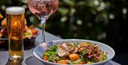 Wine, Beer and Salad in bowl