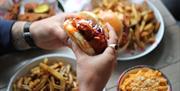 Burger and fries at King Street Brew House
