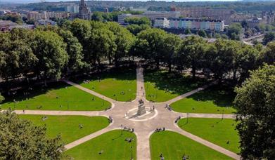 Aerial view of Queen Square in Bristol